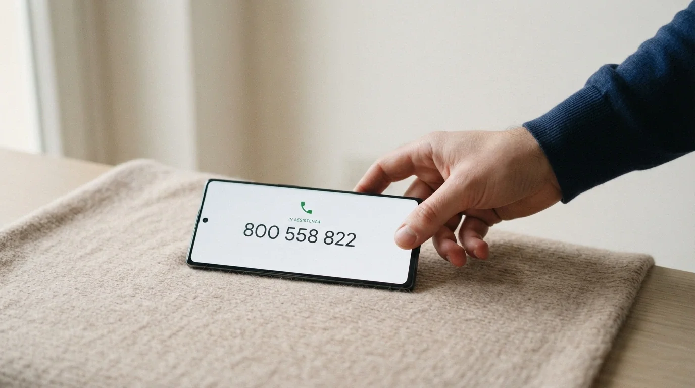 Una persona al telefono con il numero 800 558 822 visibile sullo schermo e il logo dell'Istituto Superiore di Sanità