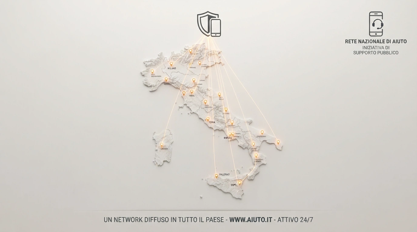 Mappa dell'Italia con indicatori dei centri SerDP e numero verde in evidenza