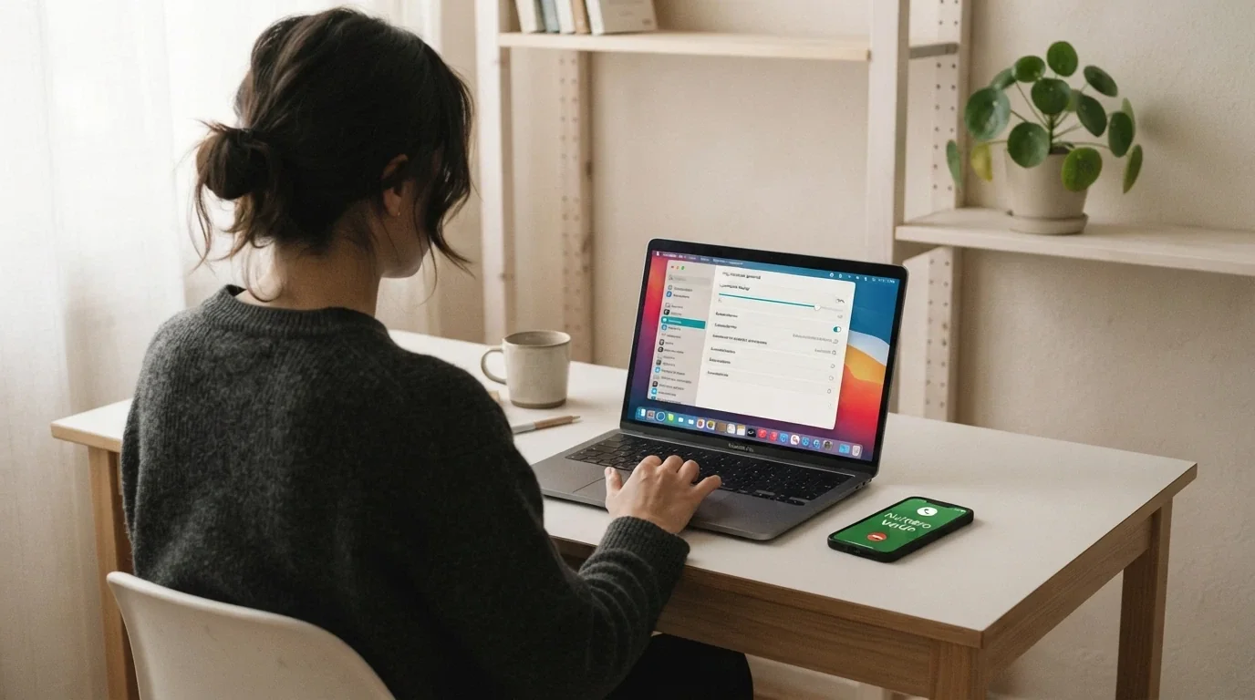 Una persona che imposta manualmente un limite di deposito sullo schermo del computer, con un telefono che mostra un numero verde di aiuto sul lato