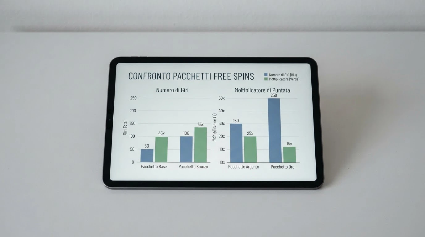 Tabella comparativa stilizzata con loghi di casinò, numero di giri gratis e indicatore a barre del wagering