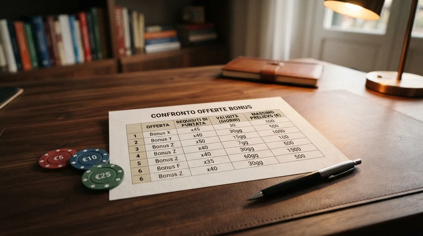 Tabella comparativa con le offerte senza deposito dei principali operatori ADM italiani