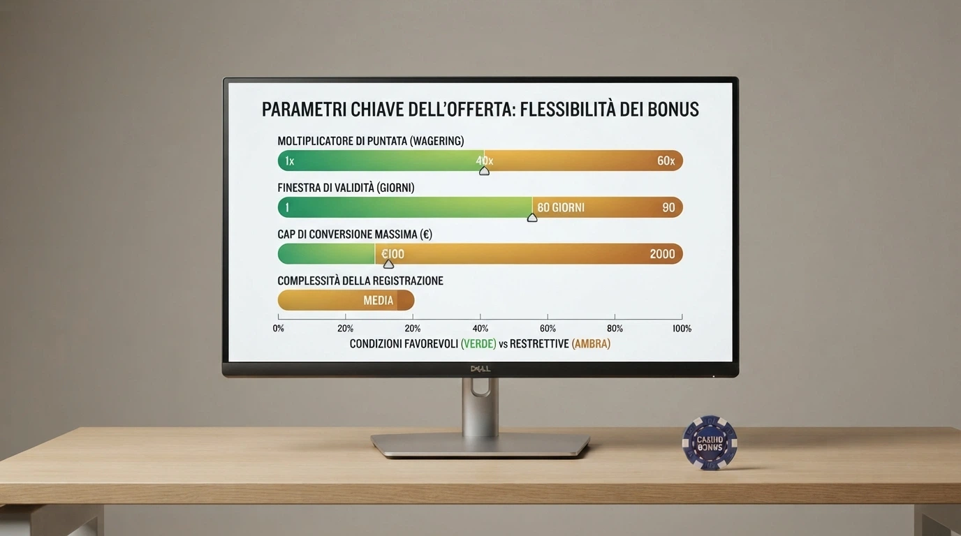 Una tabella comparativa stilizzata con quattro colonne e dieci righe, ogni riga con il logo stilizzato di un diverso operatore, le celle con valori evidenziati in verde (vantaggioso) e arancione (sfavorevole)