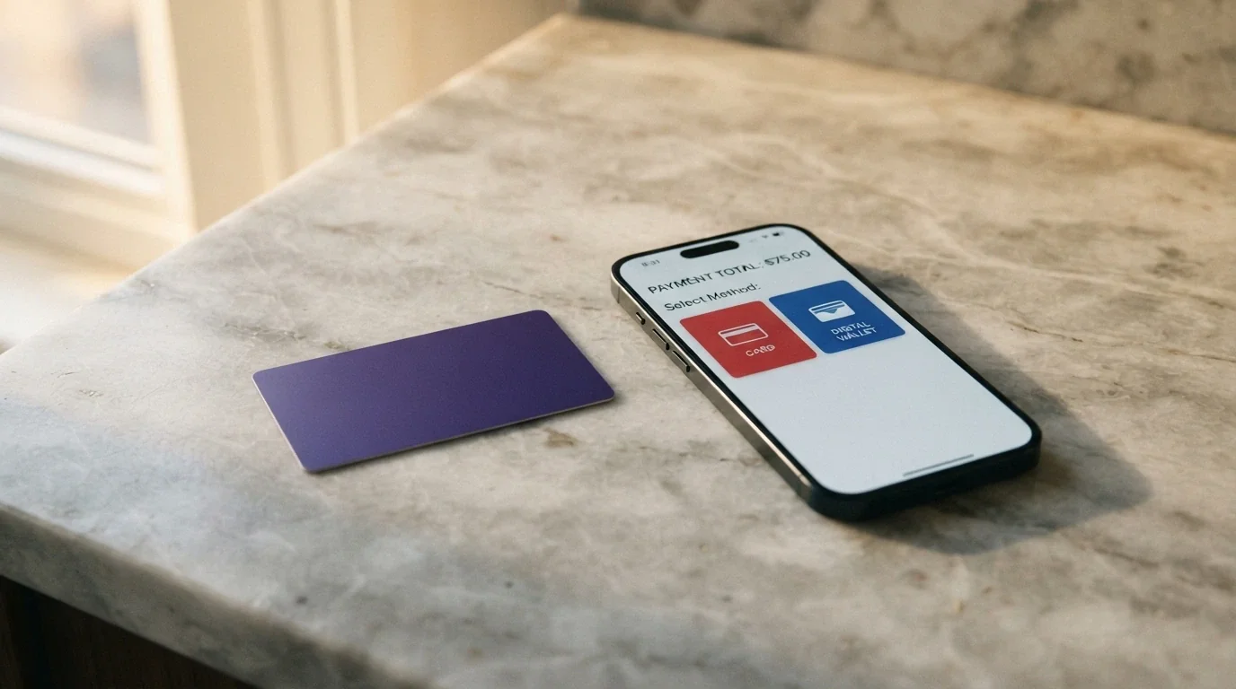 Una carta Postepay accanto alla schermata di cassa di un casinò online con Visa e Mastercard selezionabili