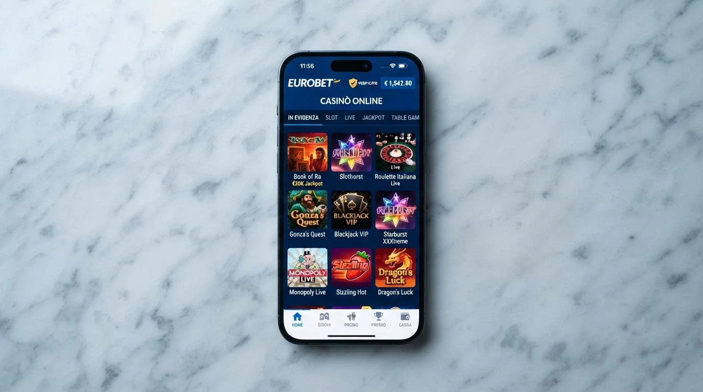 Logo ADM e numero di concessione nella schermata «Chi siamo» di un'app casinò italiana