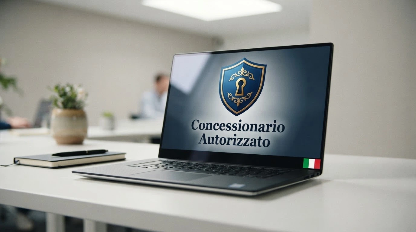 Il logo ufficiale dell'Agenzia delle Dogane e dei Monopoli affiancato alla scritta «Concessionario Autorizzato» su uno schermo