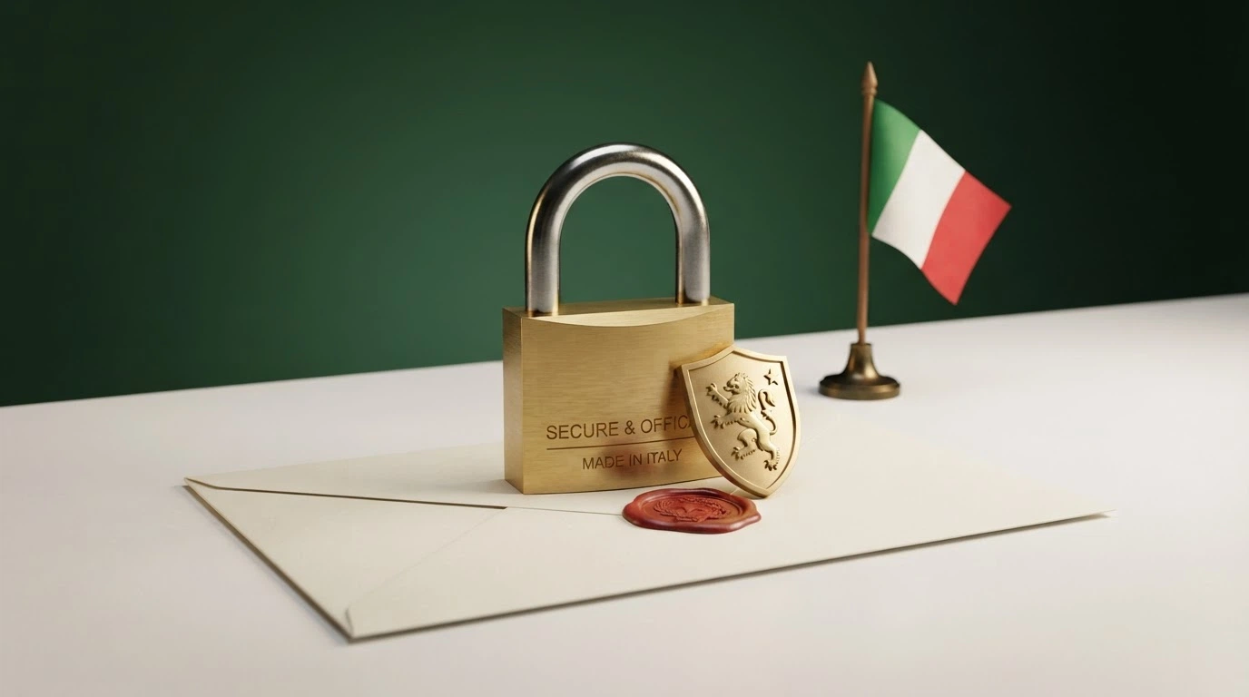 Il logo ufficiale dell'Agenzia delle Dogane e dei Monopoli accanto a un lucchetto e alla bandiera italiana, su sfondo di un documento ufficiale