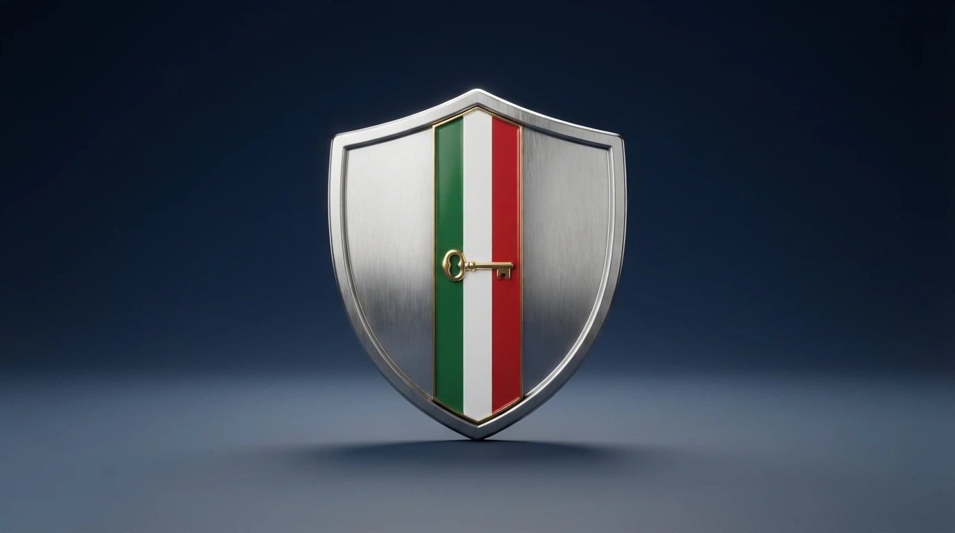 Il logo dell'Agenzia delle Dogane e dei Monopoli su uno sfondo con il tricolore italiano e uno scudo