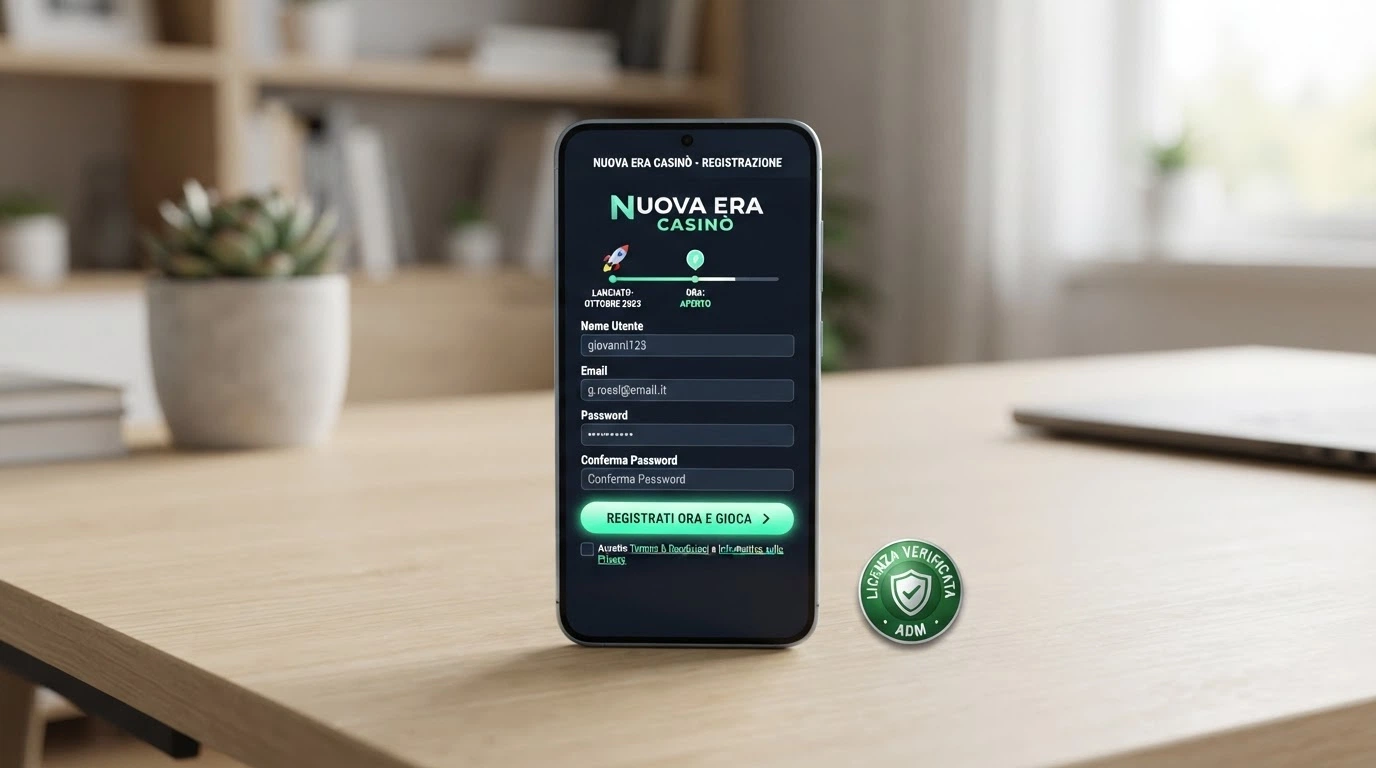 L'interfaccia di registrazione di un nuovo casinò online con concessione ADM, con evidenza sulla data di lancio recente