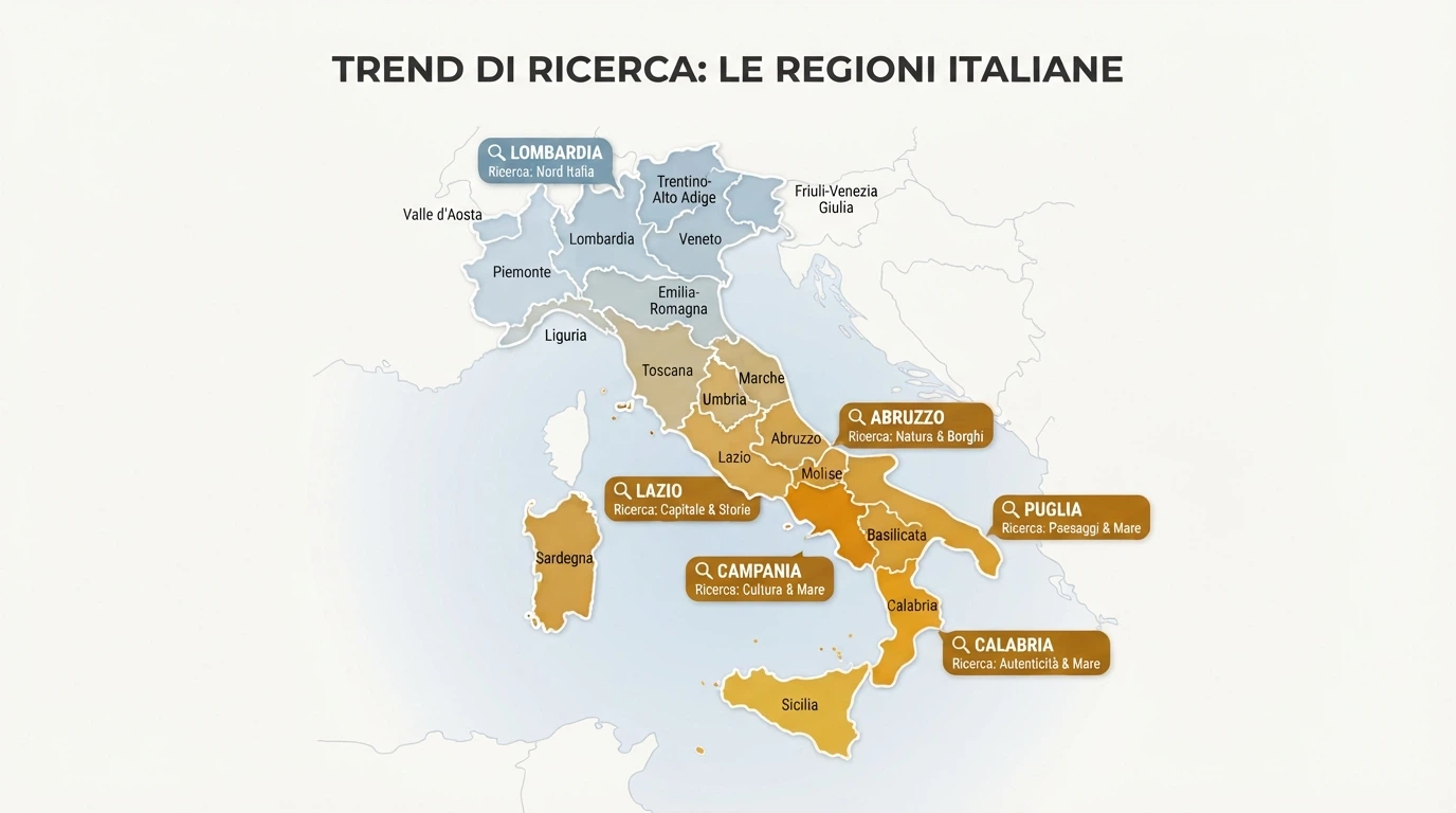 Una mappa dell'Italia con un gradiente di colore crescente dal nord al sud