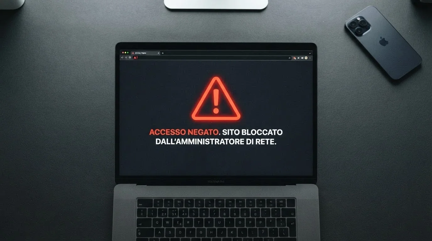 Pagina web con avviso di sito inibito dall'Agenzia delle Dogane e dei Monopoli