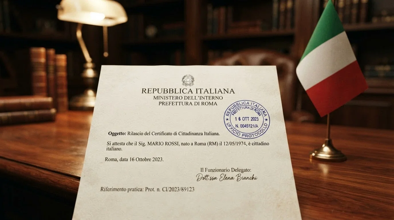 Un primo piano del logo ADM su un documento ufficiale con il timbro della concessione, accanto alla bandiera italiana