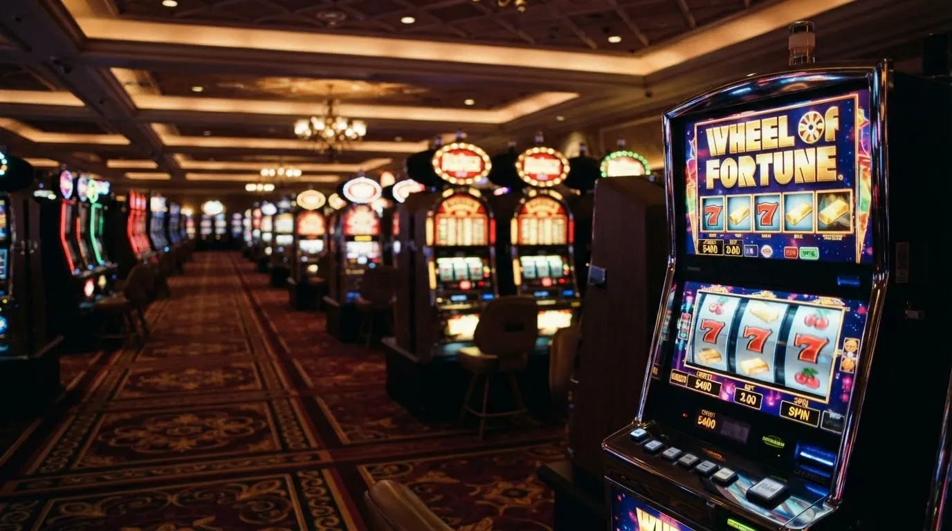 Sala slot machine del Casinò di Sanremo con file di macchine luminose e schermi digitali