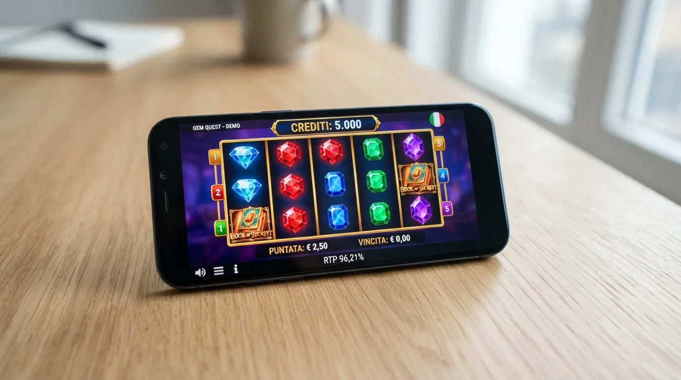 Una slot machine online in versione demo con il contatore dei crediti virtuali ben visibile e la dicitura RTP in basso