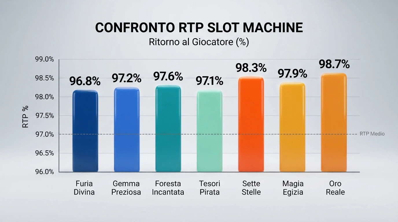 Una griglia di slot machine digitali con le percentuali RTP in evidenza sopra ogni titolo, in stile dashboard