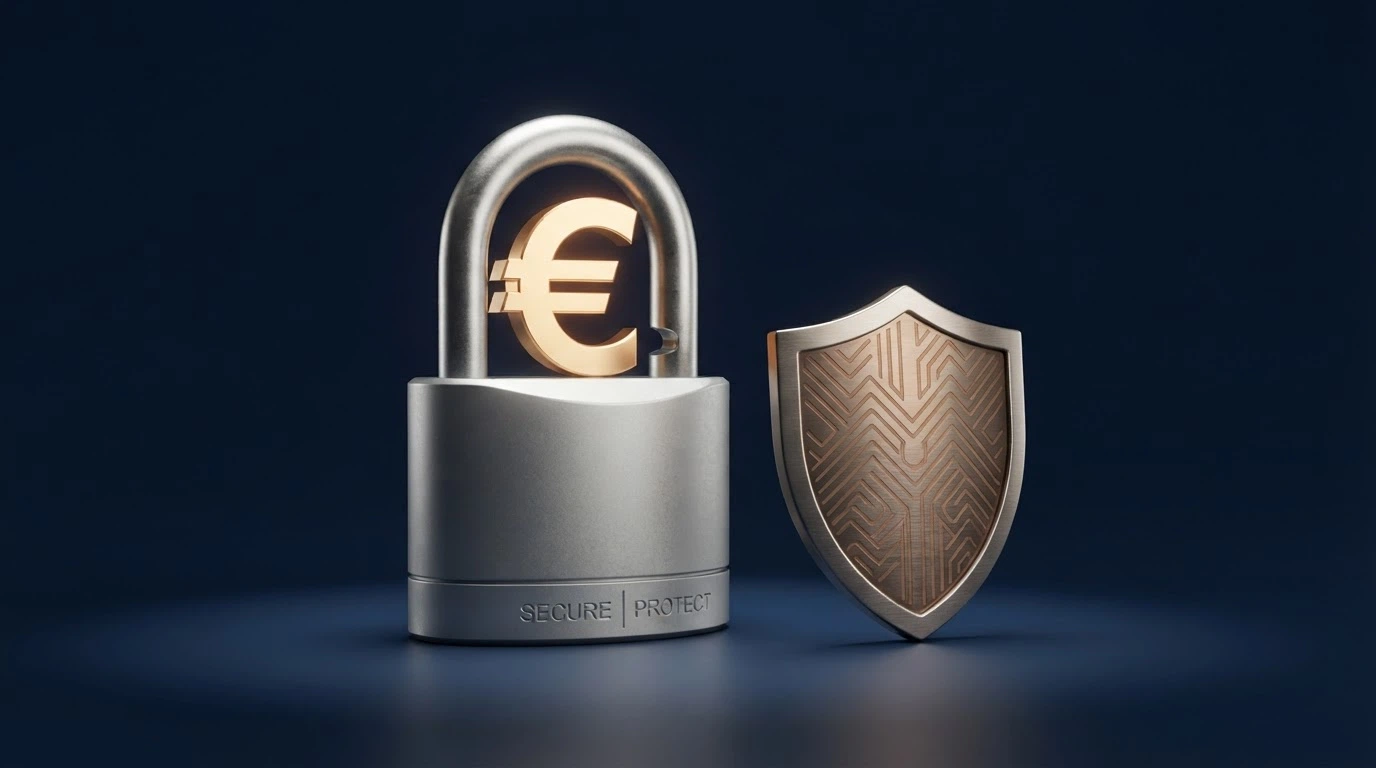 Il logo ADM accanto al simbolo dell'euro e a un lucchetto, su sfondo istituzionale